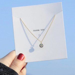 NEW .925 Gold Tone Sterling Silver Evil Eye Necklace w/ Adjustable Chain